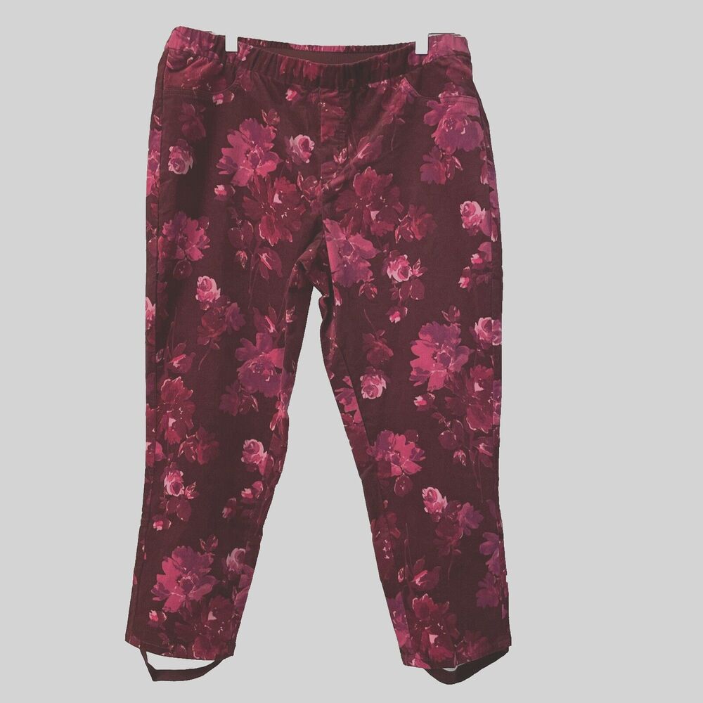 NEW Isaac Mizrahi Live! Floral Printed Velvet Stirrup Pants Skinny Leg 16P